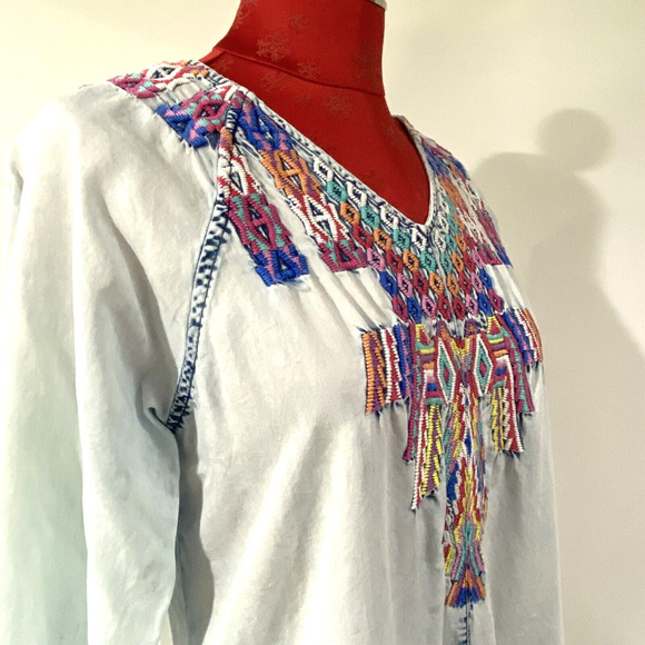 Soft Surroundings Work of Art Embroidered Blue Chambray Popover Blouse Top P/S - Picture 7 of 13